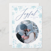 クリスマスブルーファミリーフォトスノーフレークホリデーカード シーズンカード (正面/裏面)