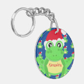 クリスマスブルーフロッグサンタハットパターンノベルティ キーホルダー (正面左)