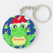 クリスマスブルーフロッグサンタハットパターンノベルティ キーホルダー (裏面)