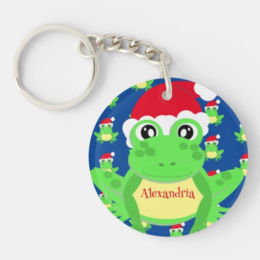 クリスマスブルーフロッグサンタハットパターンノベルティ キーホルダー (正面)