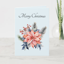 クリスマスブルーフローラグリーティングカード サンキューカード