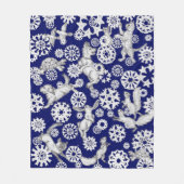 クリスマスブルーホワイトアニマルズ&スノーフレークスホリデー フリースブランケット (正面)