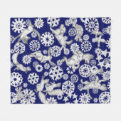 クリスマスブルーホワイトアニマルズ&スノーフレークスホリデー フリースブランケット (正面(横))