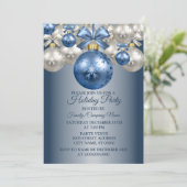 クリスマスブルーホワイトオーナメントホリデーズパーティー 招待状 (スタンド正面)