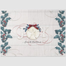 クリスマスブルーホワイトホリーパインビーチコテージウッド 薄葉紙