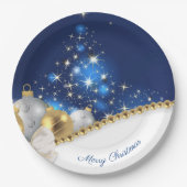 クリスマスブルーホワイト紙プレート ペーパープレート (正面)