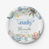 クリスマスブルーボーイサンタ赤ちゃんシャワー ペーパープレート (正面)