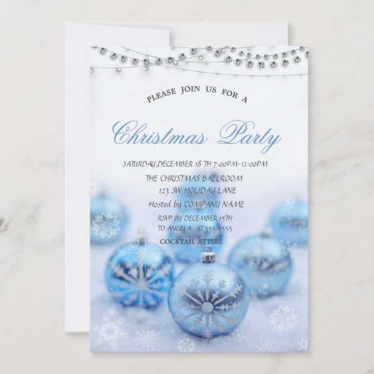 クリスマスブルーボール、星クリスマス会社のパーティー 招待状 (正面)