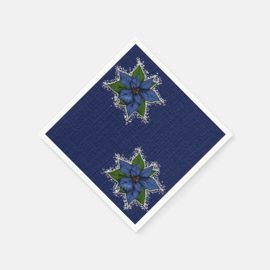クリスマスブルーポインセティアス スタンダードカクテルナプキン (角)