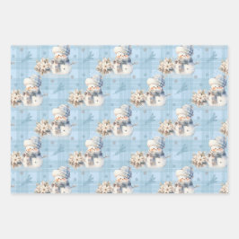 クリスマスブルーリトル雪だるま ラッピングペーパーシート