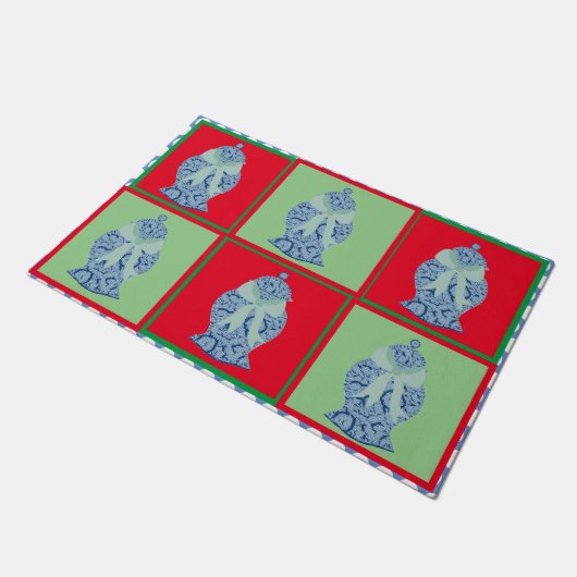 クリスマスブルーレッドジンジャージャースジャームモザイク ドアマット (アングル)