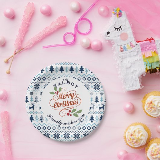 クリスマスブルー伝統的Pパーソナライズされたプレート ペーパープレート (パーティー)