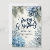 クリスマスブルー冬の花模様 シーズンカード (正面)