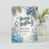 クリスマスブルー冬の花模様 シーズンカード (スタンド正面)