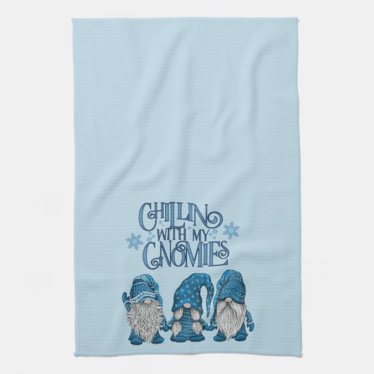 クリスマスブルー冬トリオチリンと私のノミー キッチンタオル (縦)