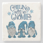 クリスマスブルー冬トリオチリンと私のノミー ストーンコースター (正面)