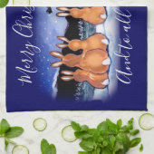 クリスマスブルー冬バニーラビットシーンかわいい！ キッチンタオル (折り畳み)