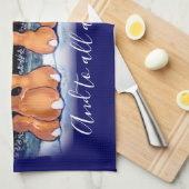 クリスマスブルー冬バニーラビットシーンかわいい！ キッチンタオル (四つ折り)