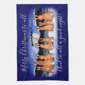 クリスマスブルー冬バニーラビットシーンかわいい！ キッチンタオル (縦)