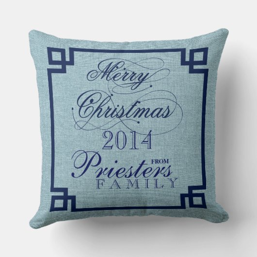 クリスマスブルー文字デザインライトブルーリネンを結婚 クッション (裏面)