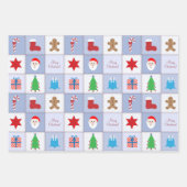 クリスマスブルー正方形パターン紙シート ラッピングペーパーシート (正面)