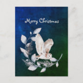 クリスマスブルー葉フクロウズ枝水色 シーズンポストカード (正面)