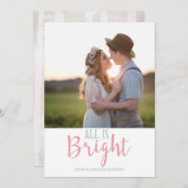 クリスマスブルー赤面ピンクタイポグラフィホリデーフォト シーズンカード (正面/裏面)