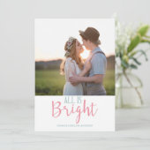 クリスマスブルー赤面ピンクタイポグラフィホリデーフォト シーズンカード (スタンド正面)