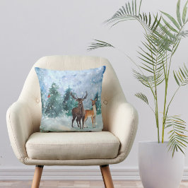 クリスマスブルー野生生物水彩 クッション