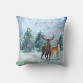 クリスマスブルー野生生物水彩 クッション (正面)