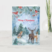 クリスマスブルー野生生物水彩 シーズンカード (正面)