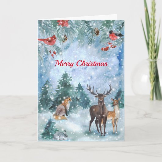 クリスマスブルー野生生物水彩 シーズンカード (正面)