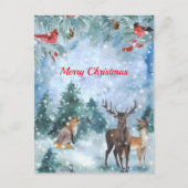 クリスマスブルー野生生物水彩 シーズンポストカード (正面)