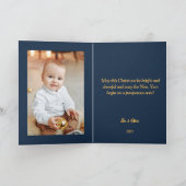 クリスマスブルー金ゴールドかわいいキッズエンジェルベルフォトカード シーズンカード (内部)