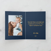 クリスマスブルー金ゴールドかわいい小さな天使フォトカード シーズンカード (内部)