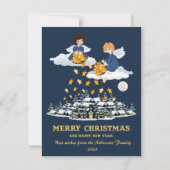 クリスマスブルー金ゴールドかわいい小さな天使 シーズンカード (正面)