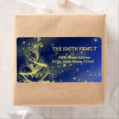 クリスマスブルー金ゴールドスパークルスノーフレーク ラベル (インサイチュ)