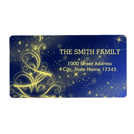 クリスマスブルー金ゴールドスパークルスノーフレーク ラベル (正面)