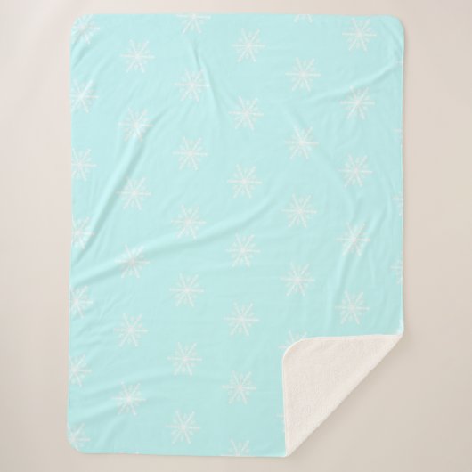 クリスマスブルー霜の降りたのスノーフレークのパターンの休日 シェルパブランケット (正面)
