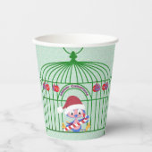 クリスマスブルー飾バードホリデーバードケージ 紙コップ (正面)