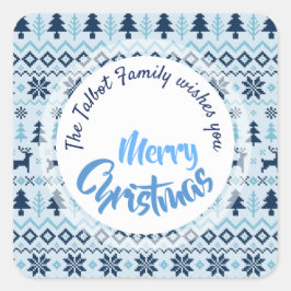 クリスマスブルー鹿パタパーソナライズされたーンSステッカー スクエアシール