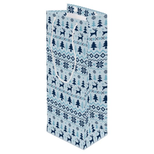 クリスマスブルー鹿パターパーソナライズされたンのワインギフト ワインギフトバッグ (裏面アングル)