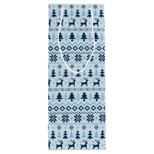 クリスマスブルー鹿パターパーソナライズされたンのワインギフト ワインギフトバッグ (裏面)