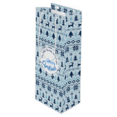 クリスマスブルー鹿パターパーソナライズされたンのワインギフト ワインギフトバッグ (正面アングル)