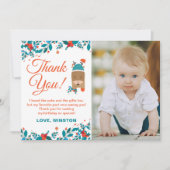 クリスマスブルー鹿誕生日サンキューフォトカード 招待状 (正面)