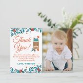 クリスマスブルー鹿誕生日サンキューフォトカード 招待状 (スタンド正面)