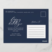 クリスマスブルー1フォトボタニカルスクリプト 箔シーズンポストカード (裏面)