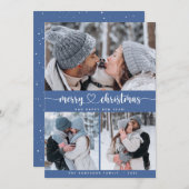 クリスマスブルー3コラージュ数々のフォトホリデーカード 招待状 (正面/裏面)