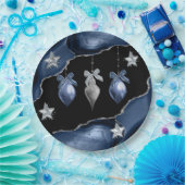 クリスマスブルー/シルバーオーナメントオンアガテアート ペーパープレート (パーティー)