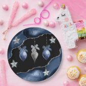 クリスマスブルー/シルバーオーナメントオンアガテアート ペーパープレート (パーティー)